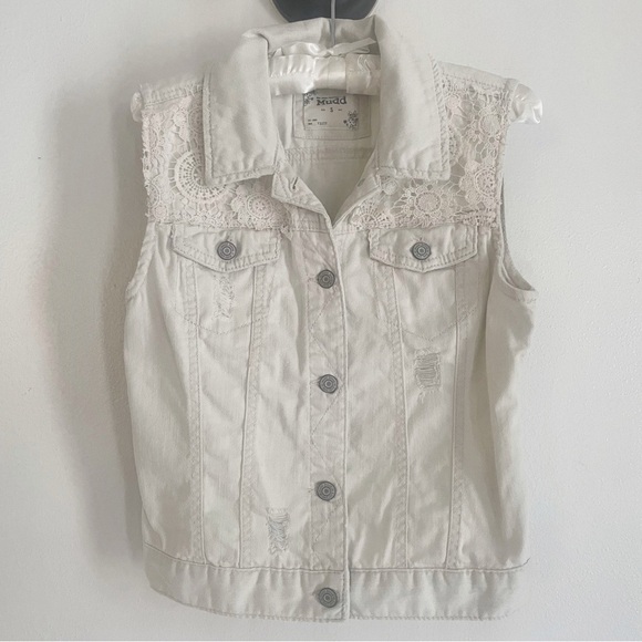 Mudd Crochet Lace Accent Denim Vest Festival Boho Cottagecore Size Small - Picture 7 of 11